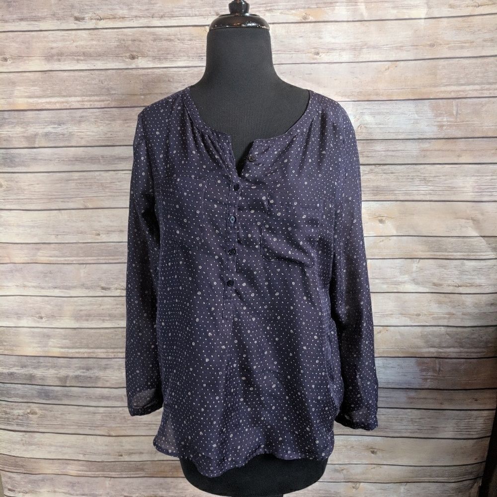 Ann Taylor LOFT Blue Long Sleeve Tunic Patterened